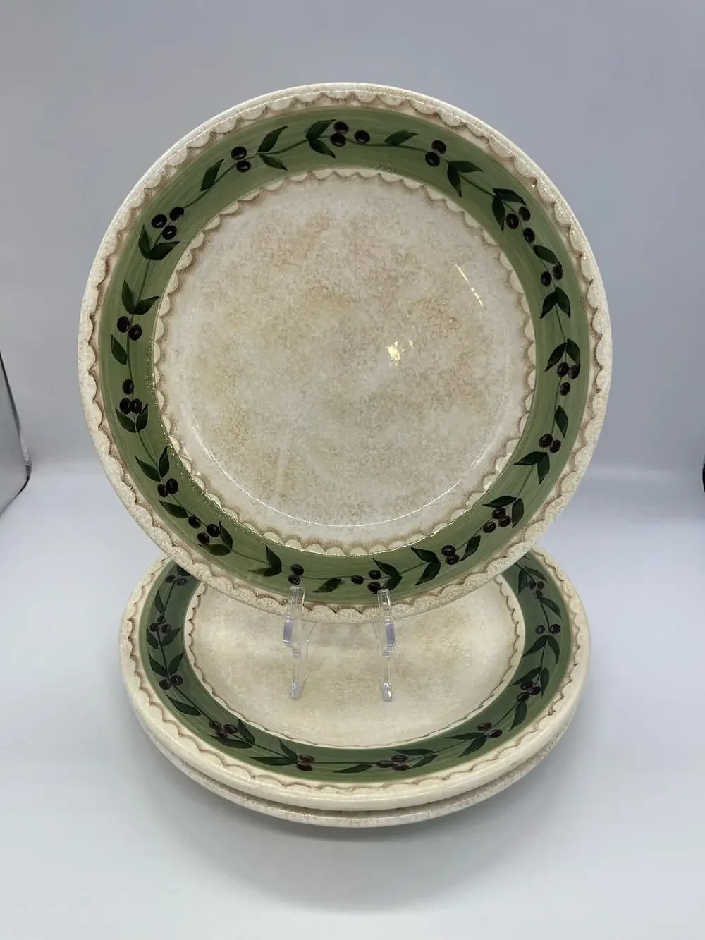 Oneida Oliveto Hand Painted Set of 3 Dinner Plates 11” Olives